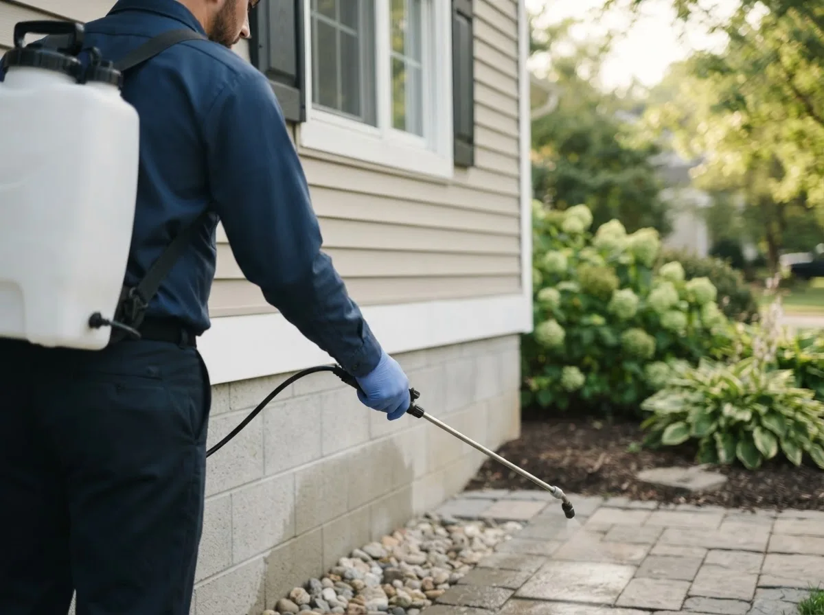 Pest control technician inspecting a home in Raymond, SD